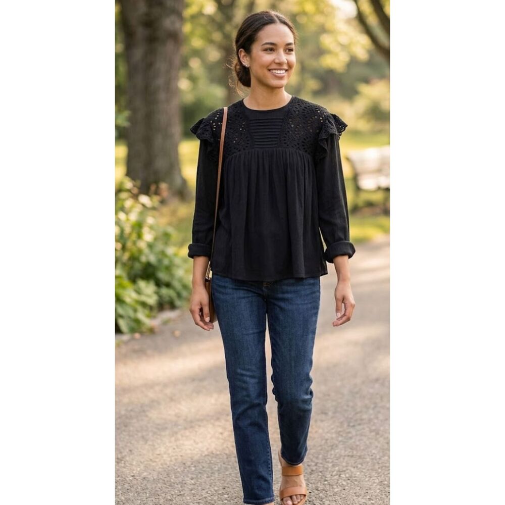 Zara Embroidered Grunge Goth Victorian Long Sleeve Blouse Women's Size Medium